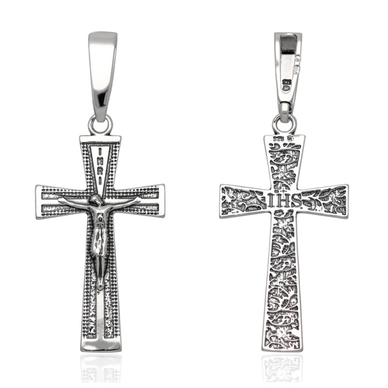 Krzyżyk Srebrny z JEZUSEM zawieszka KRZYŻ z wizerunkiem oksydowany 925