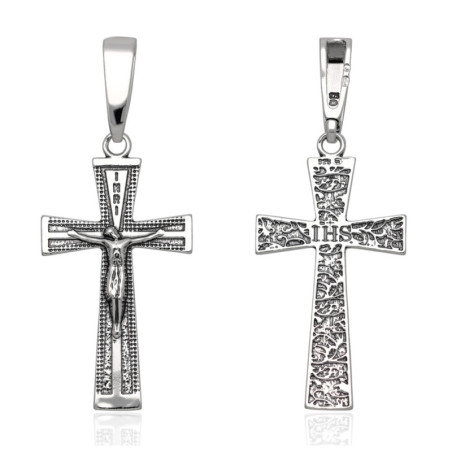 Krzyżyk Srebrny z JEZUSEM zawieszka KRZYŻ z wizerunkiem oksydowany 925