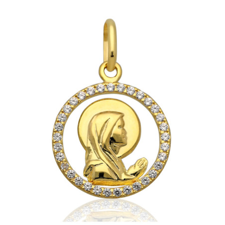 Złoty Medalik Matka Boska MATKA BOSKA z cyrkoniami ZŁOTO 585