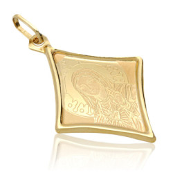 Złoty Medalik Matka Boska MIŁOSIERNEGO SERCA ROMB ZŁOTO 585