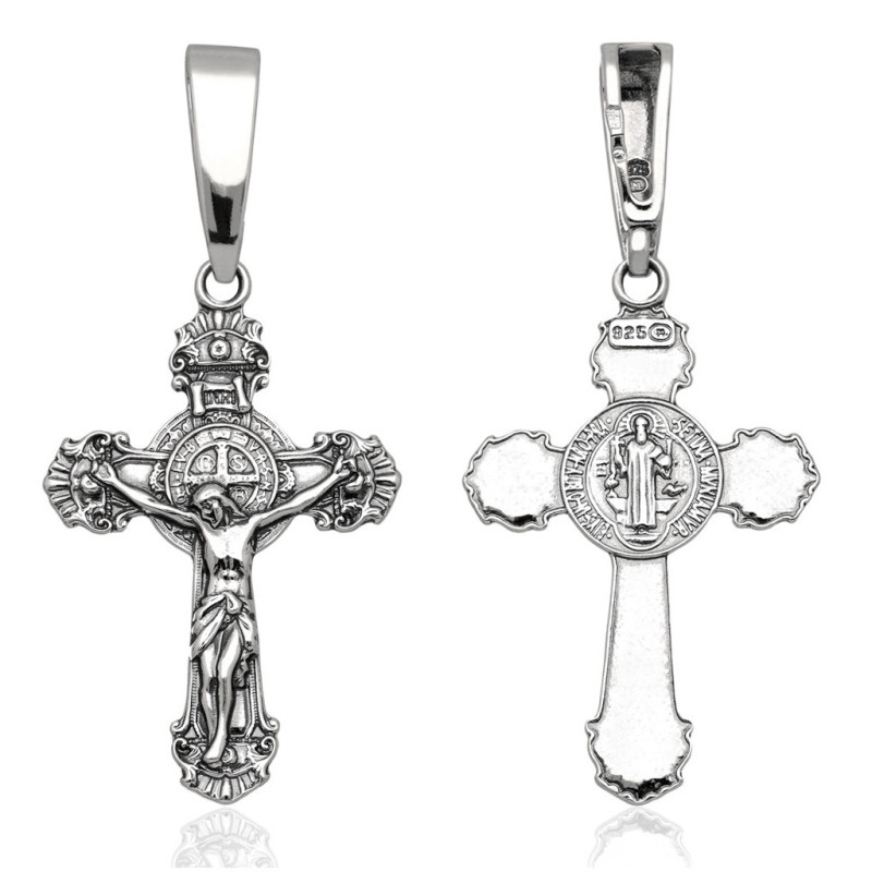 Krzyżyk Srebrny z JEZUSEM zawieszka KRZYŻ ŚW.BENEDYKTA SREBRO 925