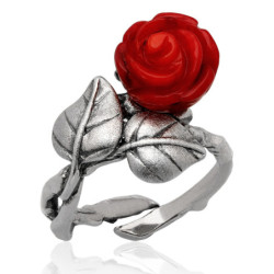 Pierścionek srebrny RÓŻA z koralem SREBRO 925